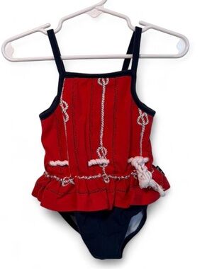 Le Top Red Nautical Rope Cotton One-Piece Swimsuit with Mesh Liner